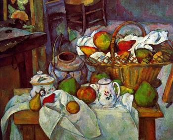 Paul Cezanne : Vessels, Basket and Fruit (The Kitchen Table)